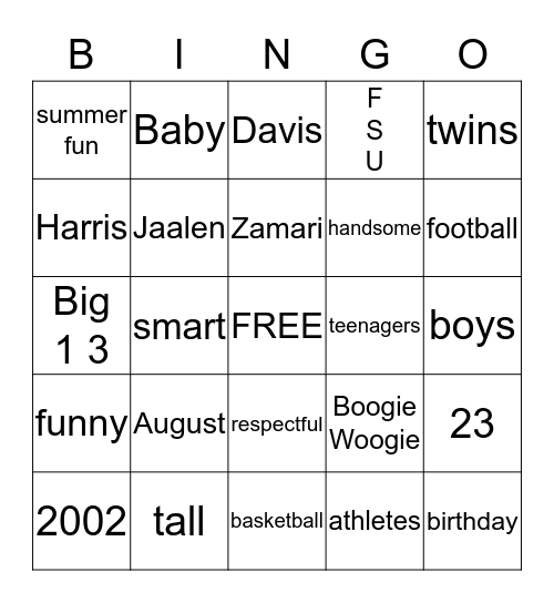 Jaalen and Zamari's Birthday Bingo!! Bingo Card