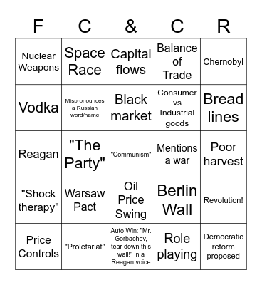 Non-Capitalism Edition Bingo Card