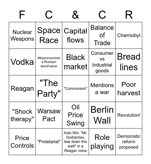 Non-Capitalism Edition Bingo Card