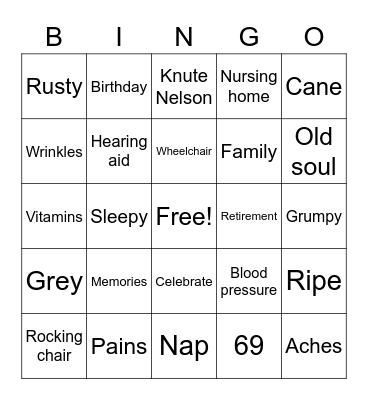 69th Birthday Bingo Card