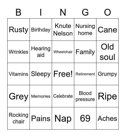 69th Birthday Bingo Card