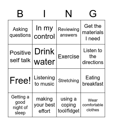 Coping with Test Anxiety Bingo Card