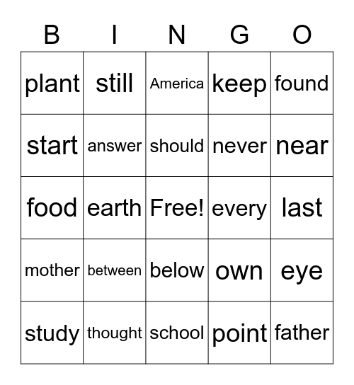 17 & 18 Bingo Card