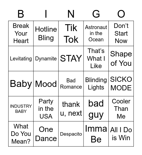 Rockin' Bingo Card