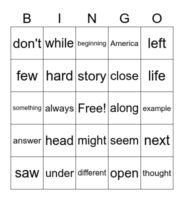List 19 Bingo Card