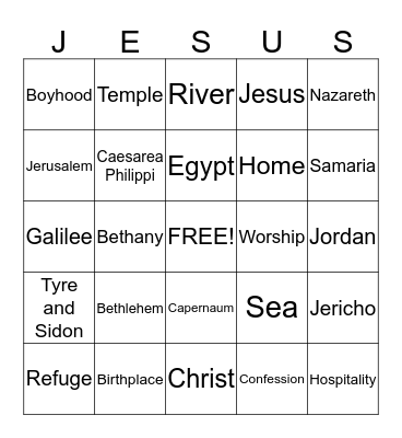 Places in the Life of Jesus Bingo Card
