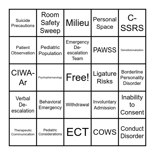 BEHAVIORAL HEALTH BASICS BINGO Card
