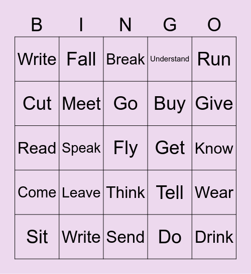 Verbs in the past Bingo Card