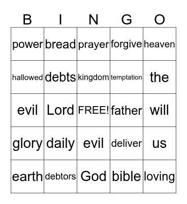 The Lord's Prayer Bingo Card