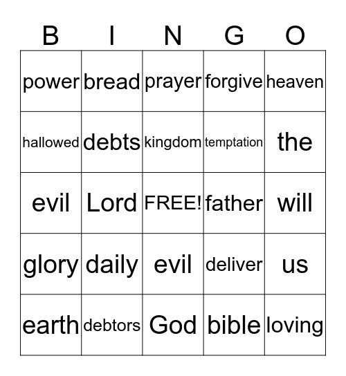 The Lord's Prayer Bingo Card