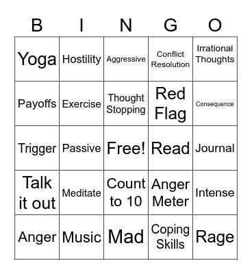 Anger Management Bingo Card