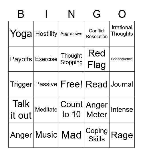 Anger Management Bingo Card