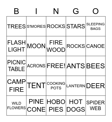Lady Tracy's Campers Night Out Bingo Card