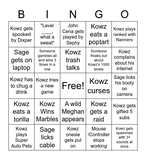 Kowz's Ringo Bingo Card