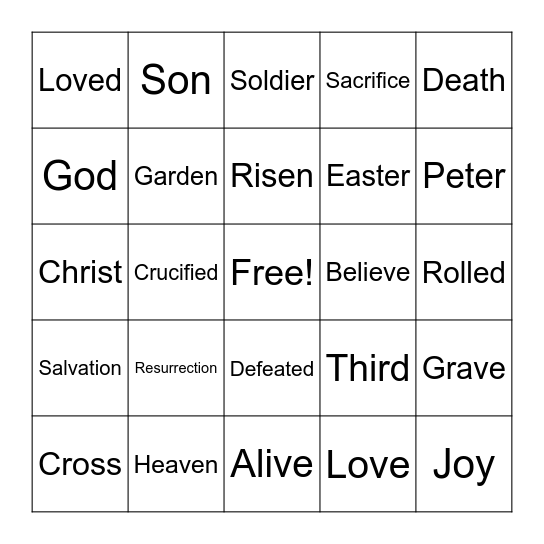 Easter Sunday Bingo Card