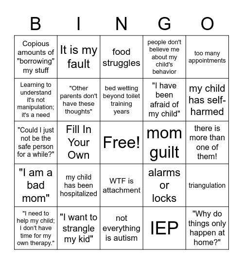 Mom Guilt Bingo Card