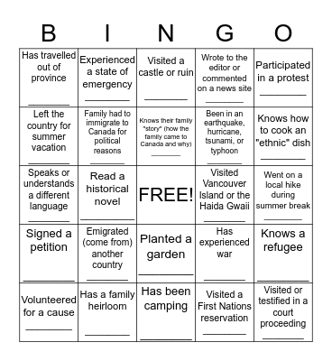 Social Studies Bingo Card