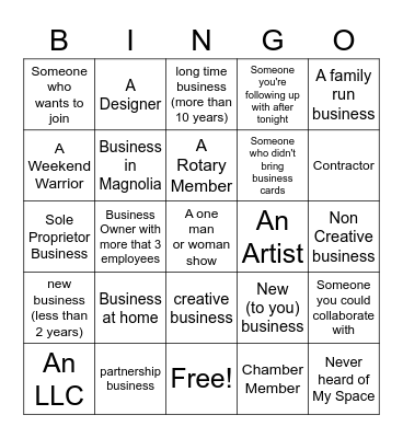 Networking Bingo Card