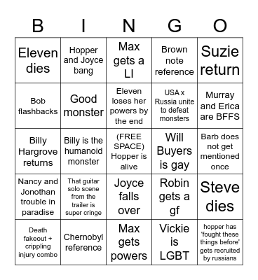 STRANGER THINGS 4 Bingo Card