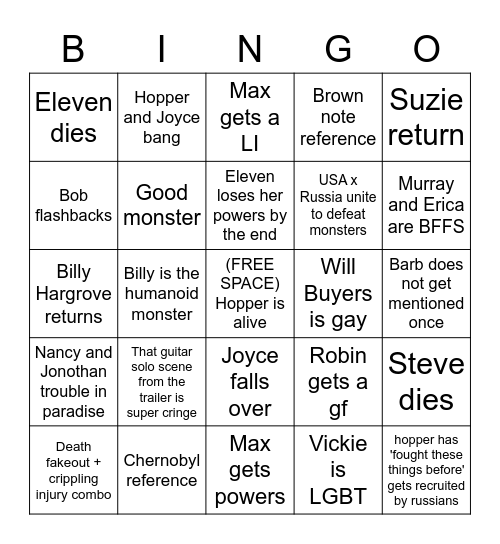 STRANGER THINGS 4 Bingo Card