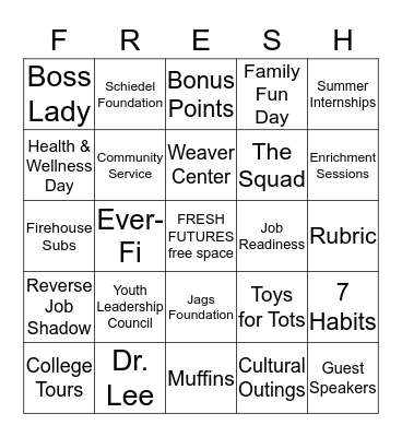 Fresh Futures Bingo Card