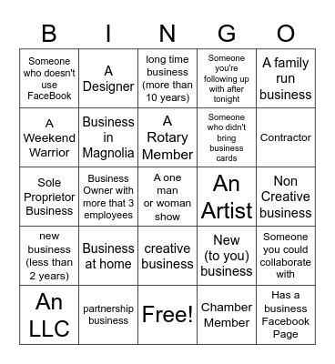 Networking Bingo Card
