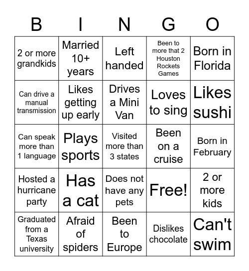 Networking Bingo Card