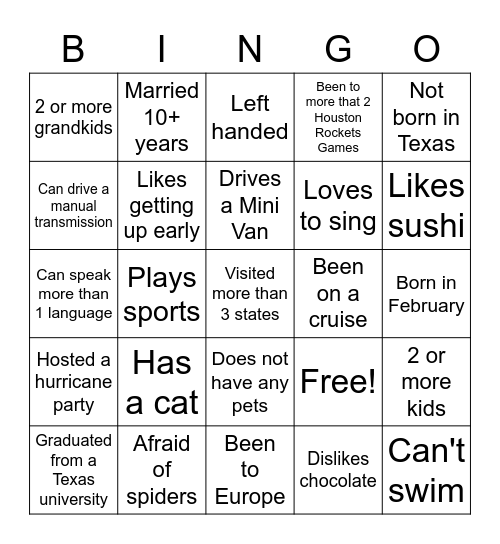 Networking Bingo Card