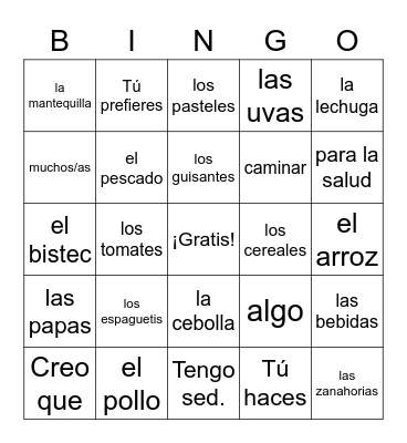 Realidades 1 3B Bingo Card