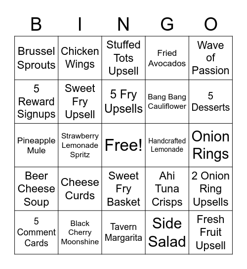 Tavern Bingo Card