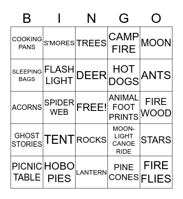 CAMPERS NIGHT OUT Bingo Card