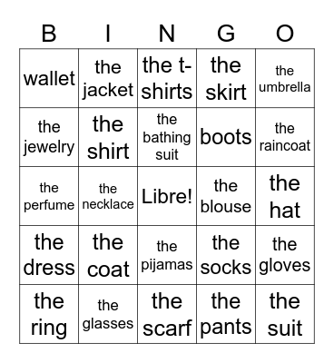 La Ropa Bingo Card