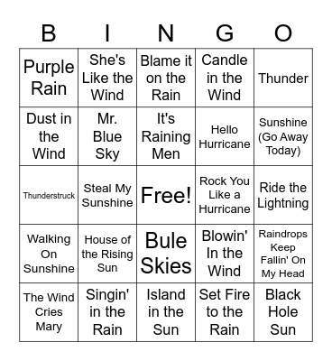 AU Music Bingo - Weather Bingo Card