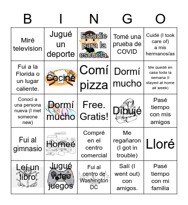 ¿Qué hiciste durante tus vacaciones? Bingo Card