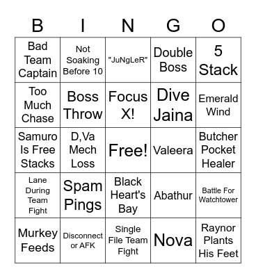 Quick Match Bingo Card