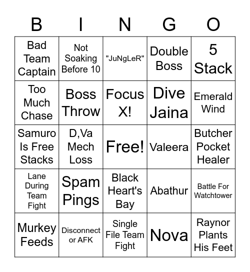 Quick Match Bingo Card