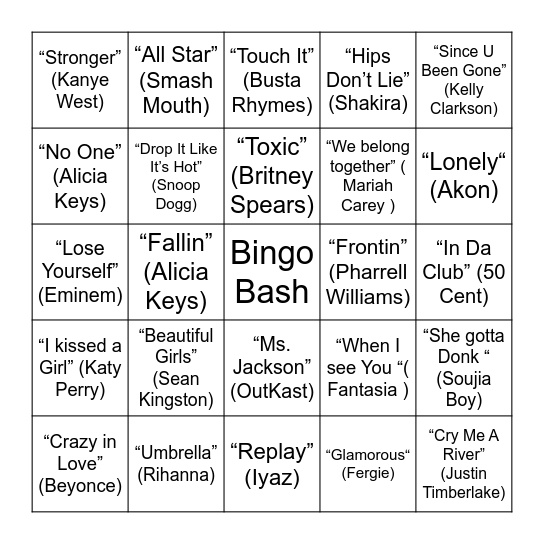 Bingo Bash: 2000s Part 1 Bingo Card