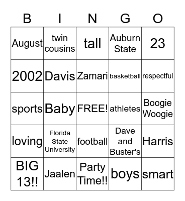 Zamari and Jaalen's Birthday Bingo!! Bingo Card