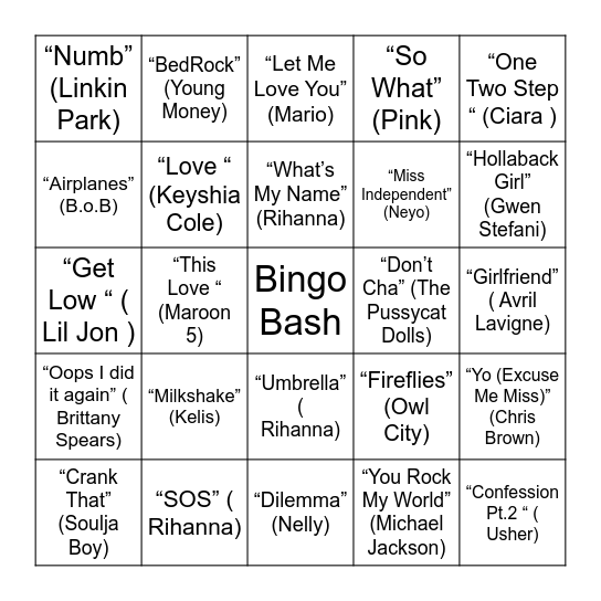 Bingo Bash: 2000s Part 2 Bingo Card