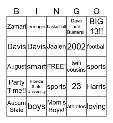 Jaalen and Zamari"s Birthday Bingo!! Bingo Card