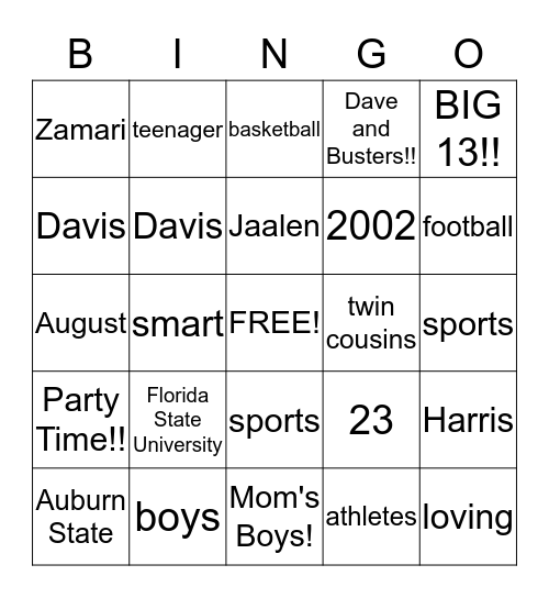 Jaalen and Zamari"s Birthday Bingo!! Bingo Card