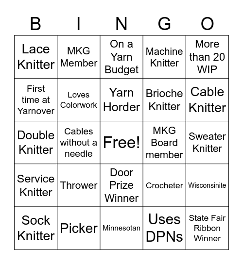 MKG Knitting Bingo Card