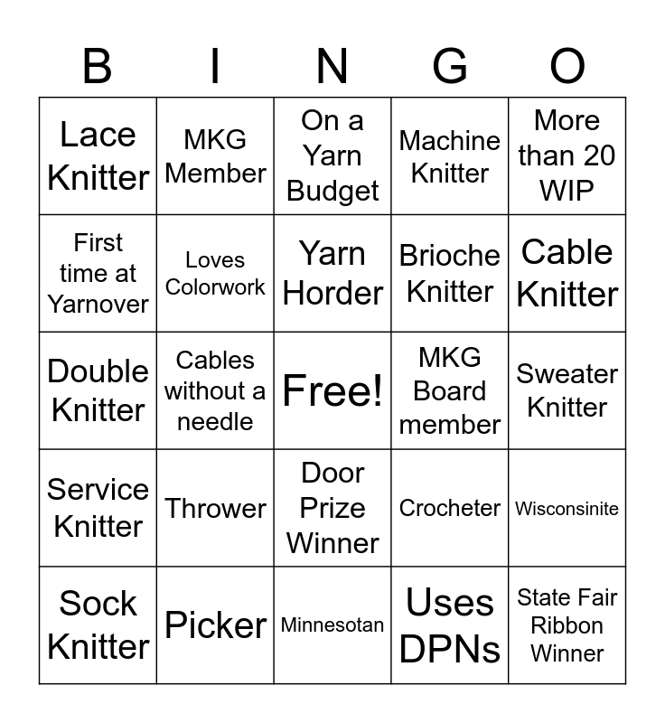 MKG Knitting Bingo Card