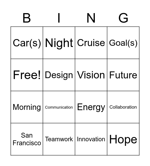 Cruise Team Event Bingo Card