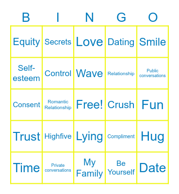 Relationship Bingo Card