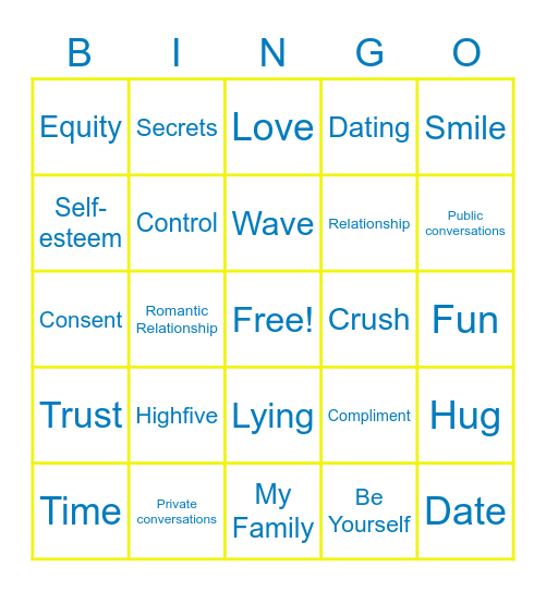 Relationship Bingo Card