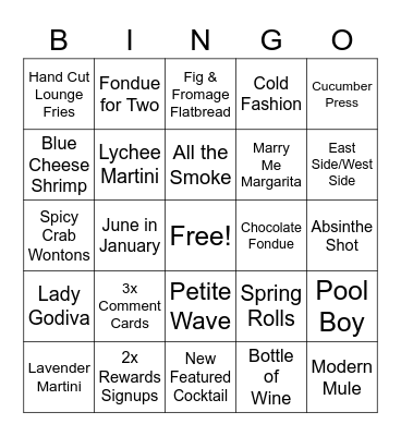 Lounge Bingo Card