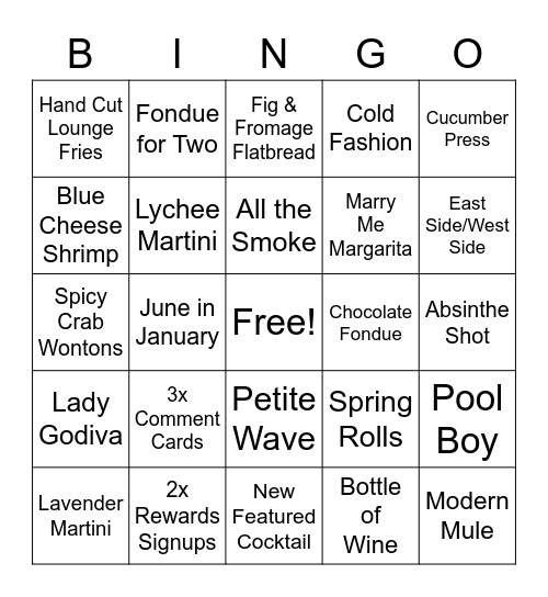 Lounge Bingo Card