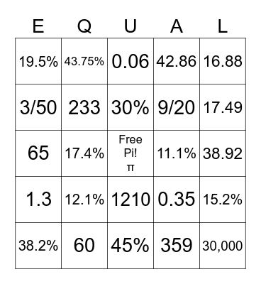 Bingo Math in Algebra Bingo Card