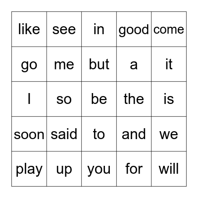 Kinder Sight Words Bingo Card